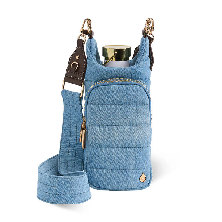 JUNE MARKET: Light Denim HydroBag® with Gold Hardware and Denim overlaid Vegan Leather Strap by Wanderfull (Ships in 2-3 Weeks)
