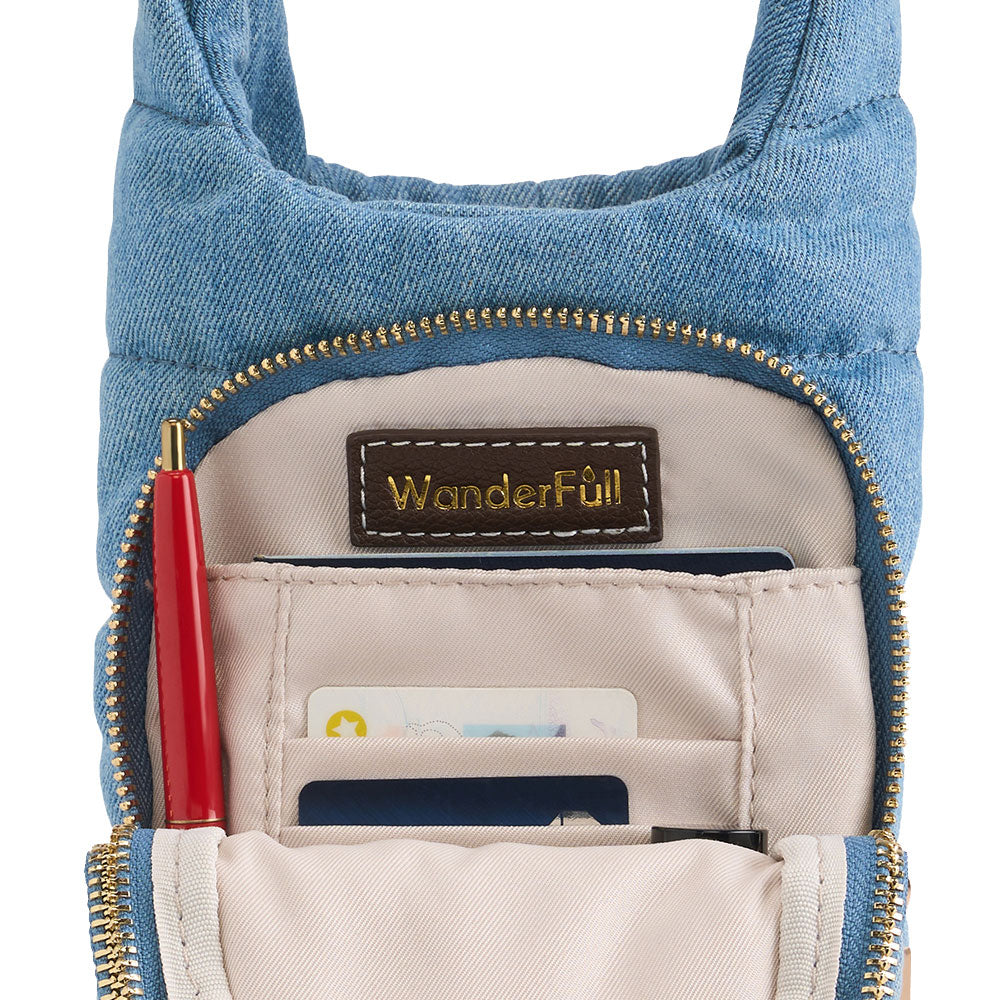 JUNE MARKET: Light Denim HydroBag® with Gold Hardware and Denim overlaid Vegan Leather Strap by Wanderfull (Ships in 2-3 Weeks)