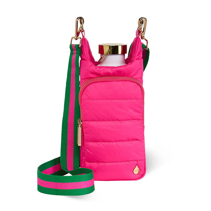 JUNE MARKET: Bright Pink HydroBag® with Pink and Green Striped Strap by Wanderfull (Ships in 2-3 Weeks)