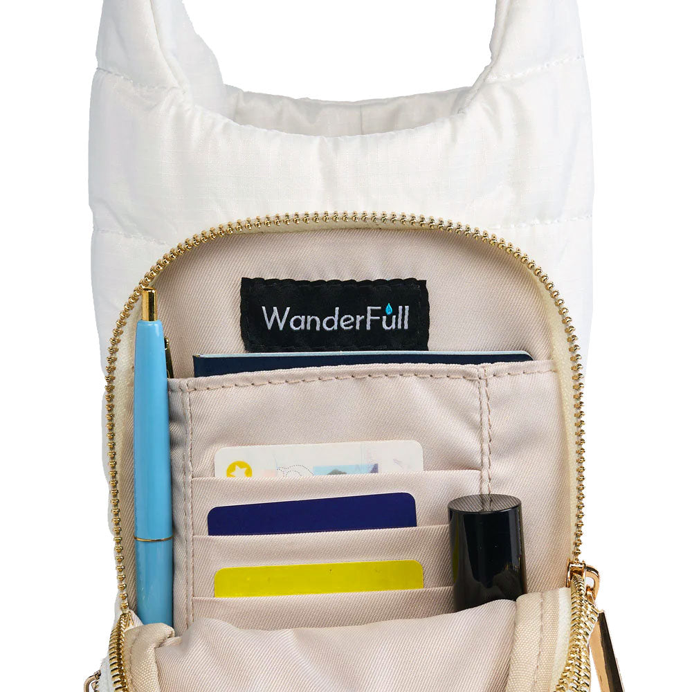 JUNE MARKET: White HydroBag® with Pickleball Embroidery and Striped Strap by Wanderfull (Ships in 2-3 Weeks)