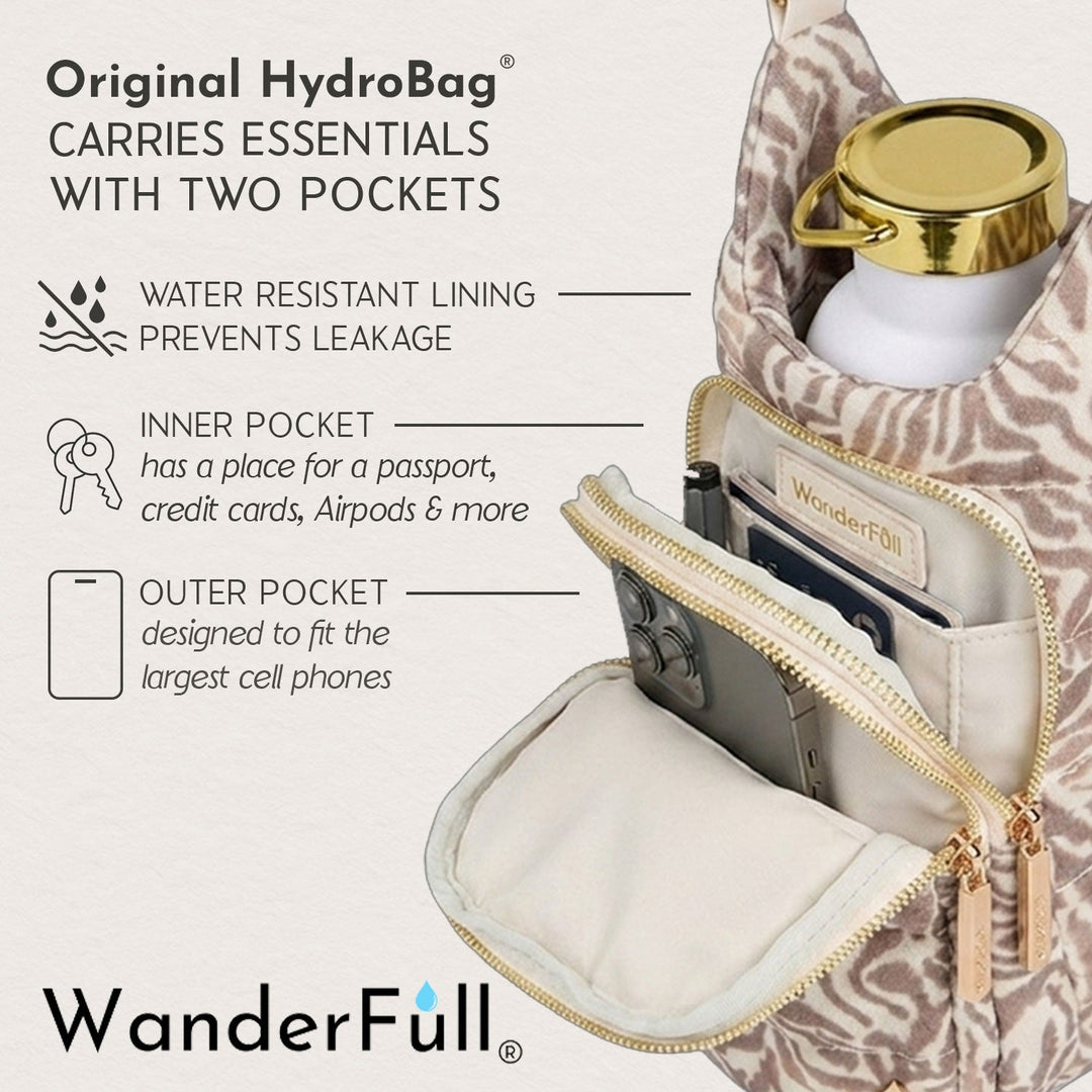 JUNE MARKET: Natural Zebra Print Linen HydroBag® by Wanderfull (Ships in 2-3 Weeks)