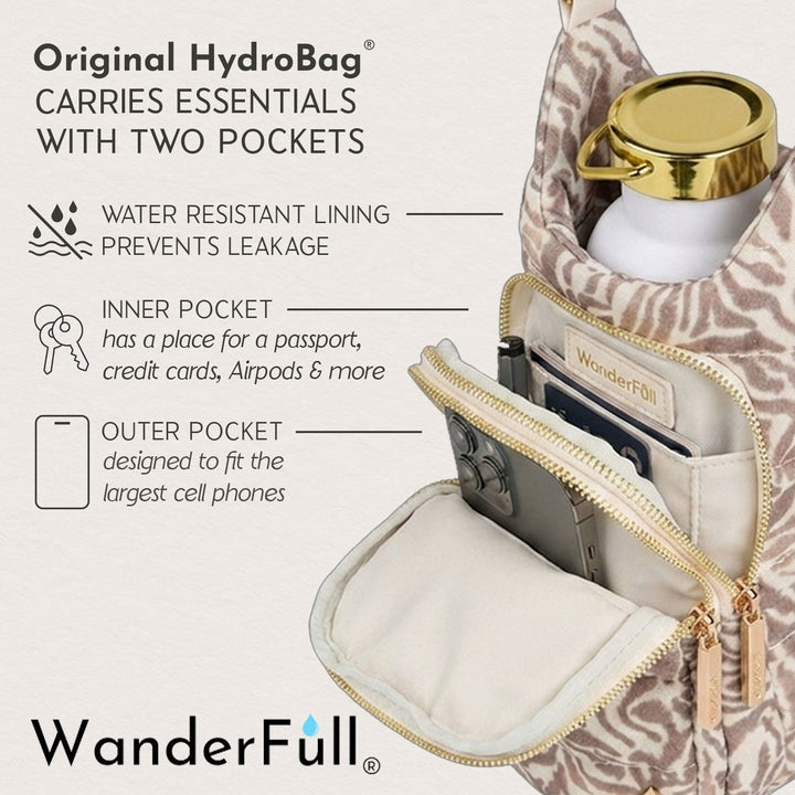 JUNE MARKET: Natural Zebra Print Linen HydroBag® by Wanderfull (Ships in 2-3 Weeks)