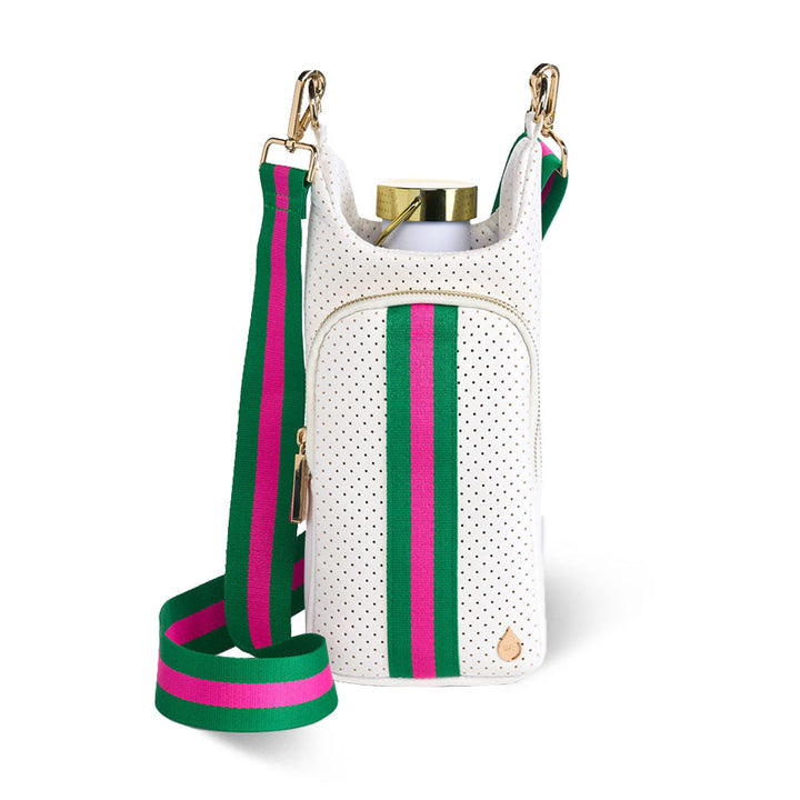 JUNE MARKET: White Coated Perforated Neoprene HydroBag® with Pink/Green Stripe by Wanderfull (Ships in 2-3 Weeks)