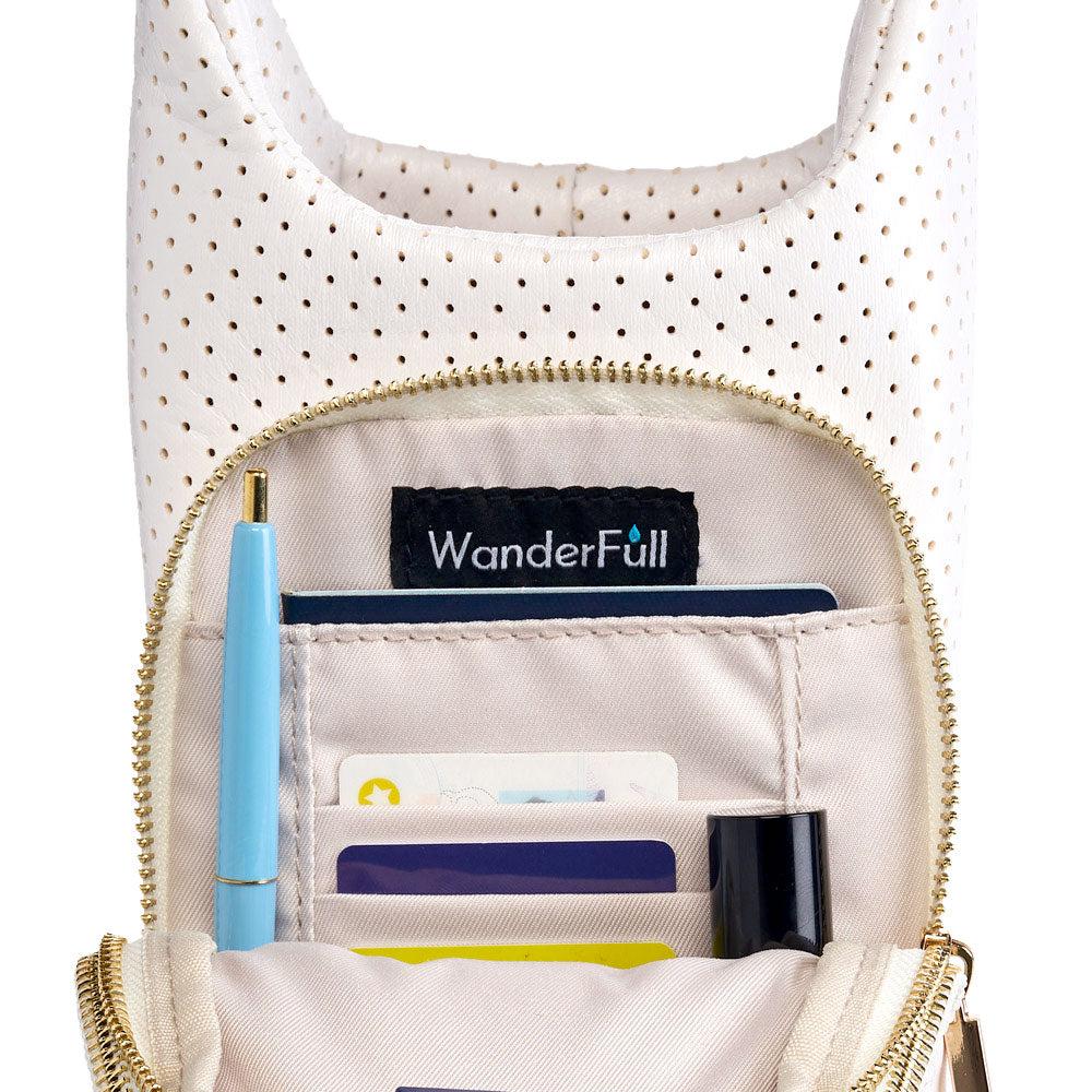 JUNE MARKET: White Coated Perforated Neoprene HydroBag® with Pink/Green Stripe by Wanderfull (Ships in 2-3 Weeks)