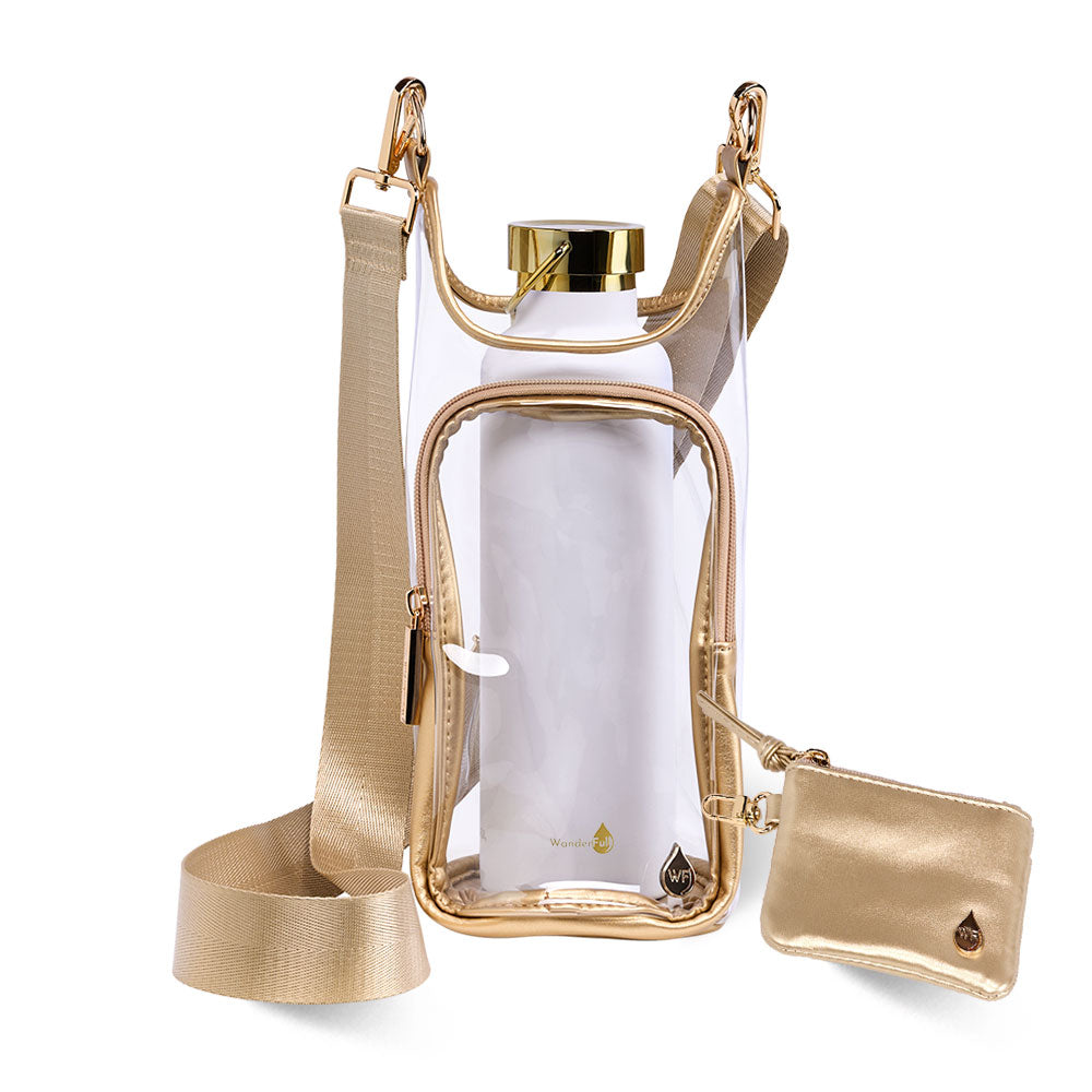 JUNE MARKET: Clear HydroBag® Stadium with Gold Trim and Matching RFID Pouch by Wanderfull (Ships in 2-3 Weeks)