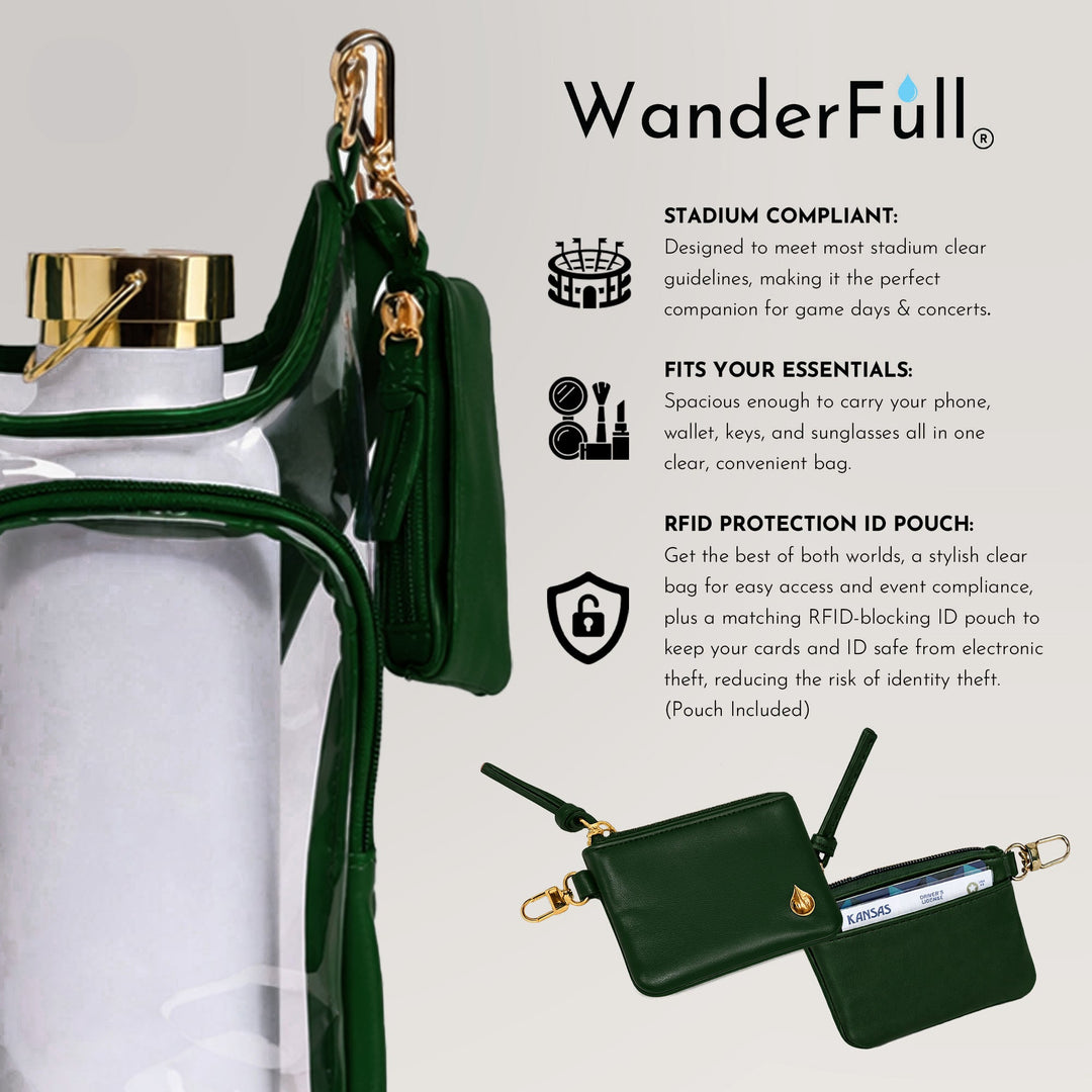 JUNE MARKET: Clear HydroBag® Stadium with Augusta Golf Green Trim and Matching RFID Pouch by Wanderfull (Ships in 2-3 Weeks)