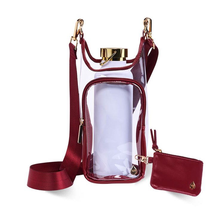 JUNE MARKET: Clear HydroBag® Stadium with Maroon Trim and Matching RFID Pouch by Wanderfull (Ships in 2-3 Weeks)