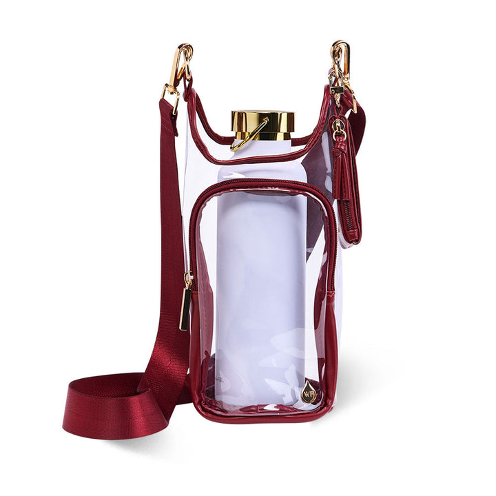 JUNE MARKET: Clear HydroBag® Stadium with Maroon Trim and Matching RFID Pouch by Wanderfull (Ships in 2-3 Weeks)