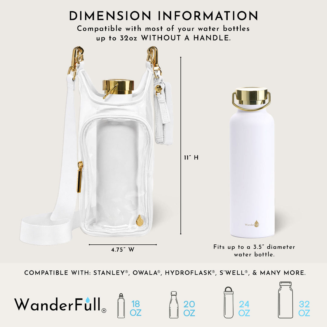 JUNE MARKET: Clear HydroBag® Stadium with White Vegan Leather Trim and Matching RFID Pouch by Wanderfull (Ships in 2-3 Weeks)