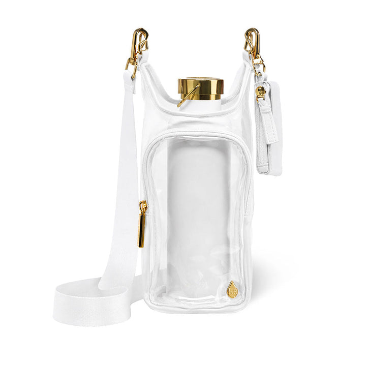 JUNE MARKET: Clear HydroBag® Stadium with White Vegan Leather Trim and Matching RFID Pouch by Wanderfull (Ships in 2-3 Weeks)
