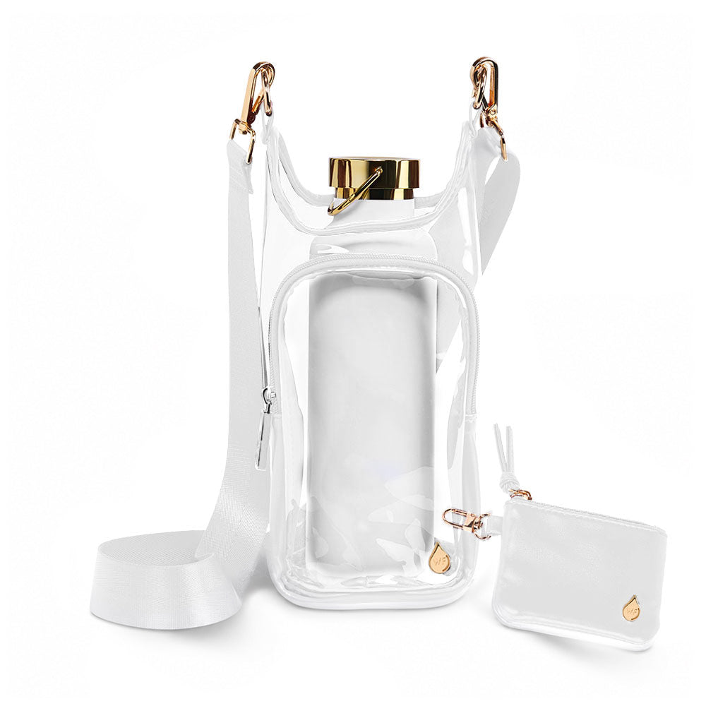 JUNE MARKET: Clear HydroBag® Stadium with White Vegan Leather Trim and Matching RFID Pouch by Wanderfull (Ships in 2-3 Weeks)