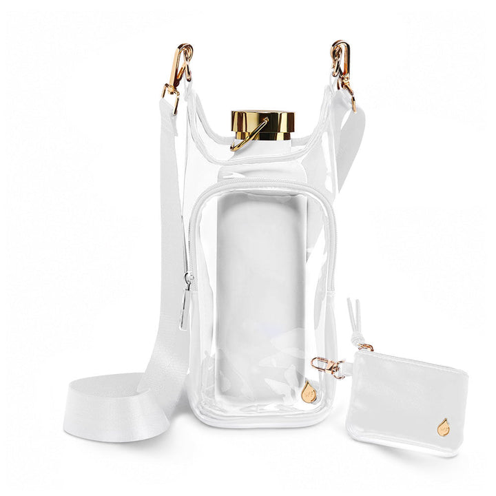 JUNE MARKET: Clear HydroBag® Stadium with White Vegan Leather Trim and Matching RFID Pouch by Wanderfull (Ships in 2-3 Weeks)