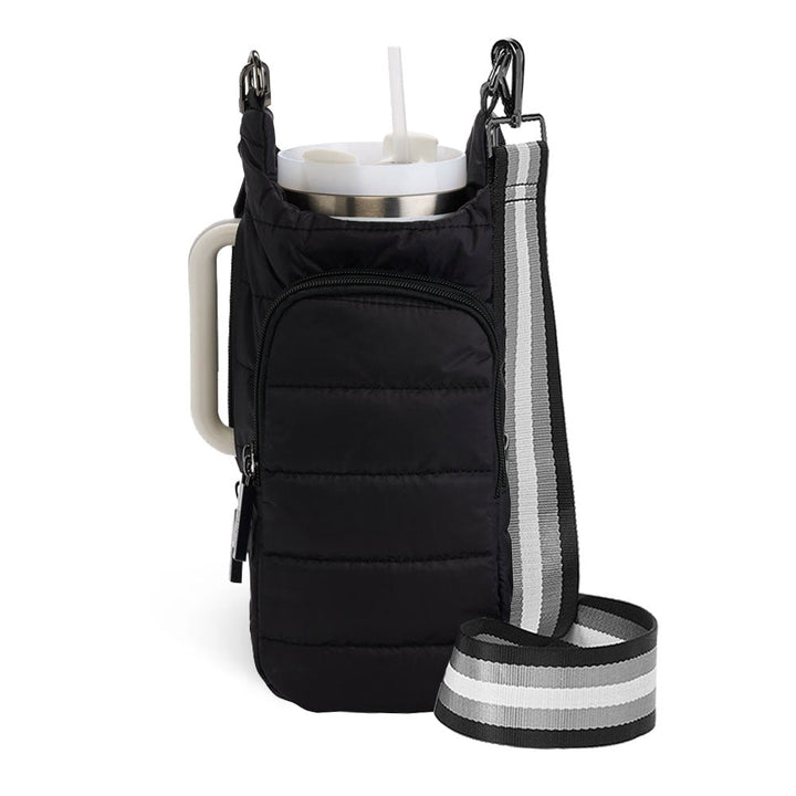 JUNE MARKET: HydroBag® HANDLE®- Black Matte with Gray, Black, White Striped Strap by Wanderfull (Ships in 2-3 Weeks)