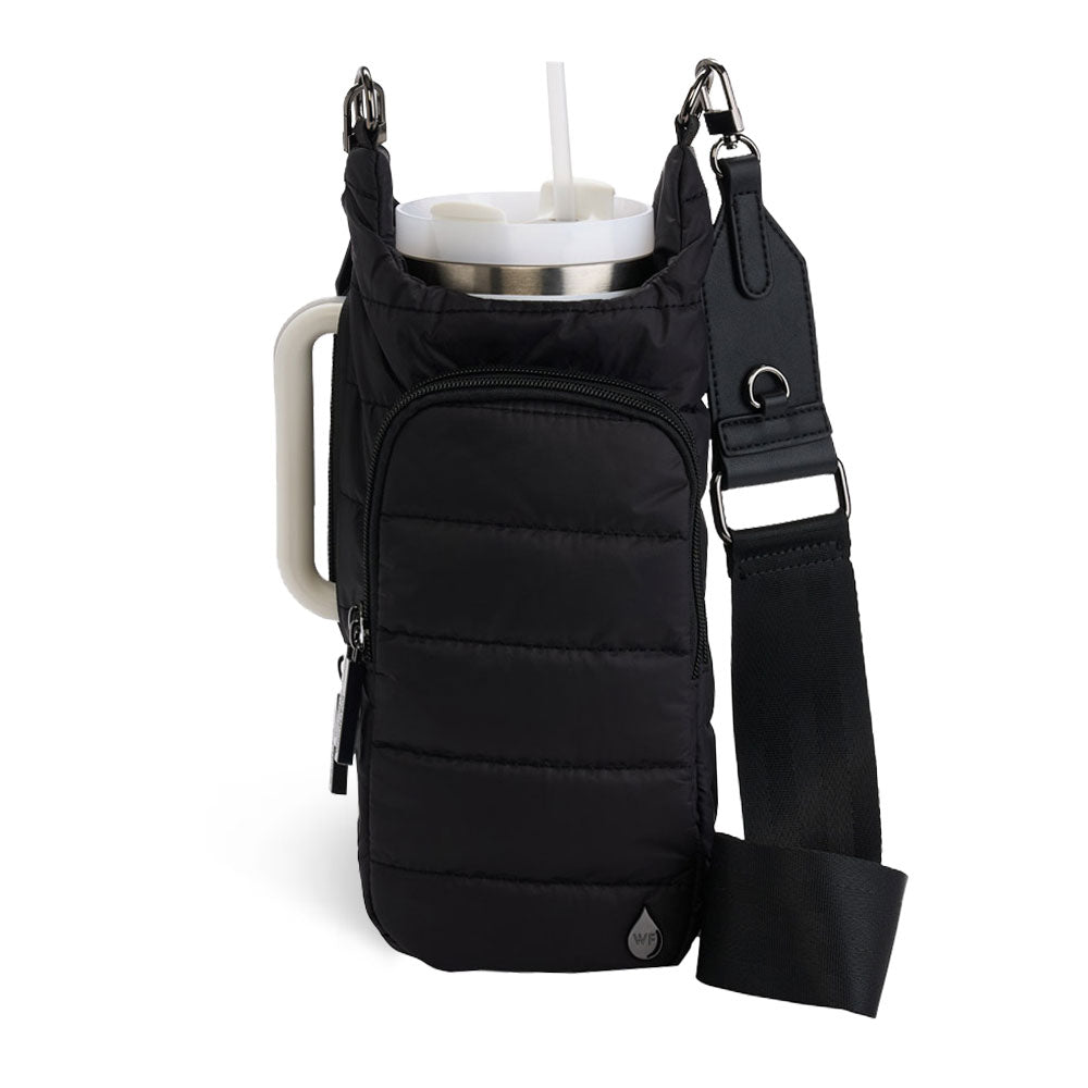 JUNE MARKET: HydroBag® HANDLE®- Black Matte with Vegan Leather Trimmed Strap by Wanderfull (Ships in 2-3 Weeks)