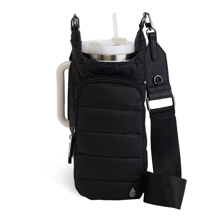 JUNE MARKET: HydroBag® HANDLE®- Black Matte with Vegan Leather Trimmed Strap by Wanderfull (Ships in 2-3 Weeks)