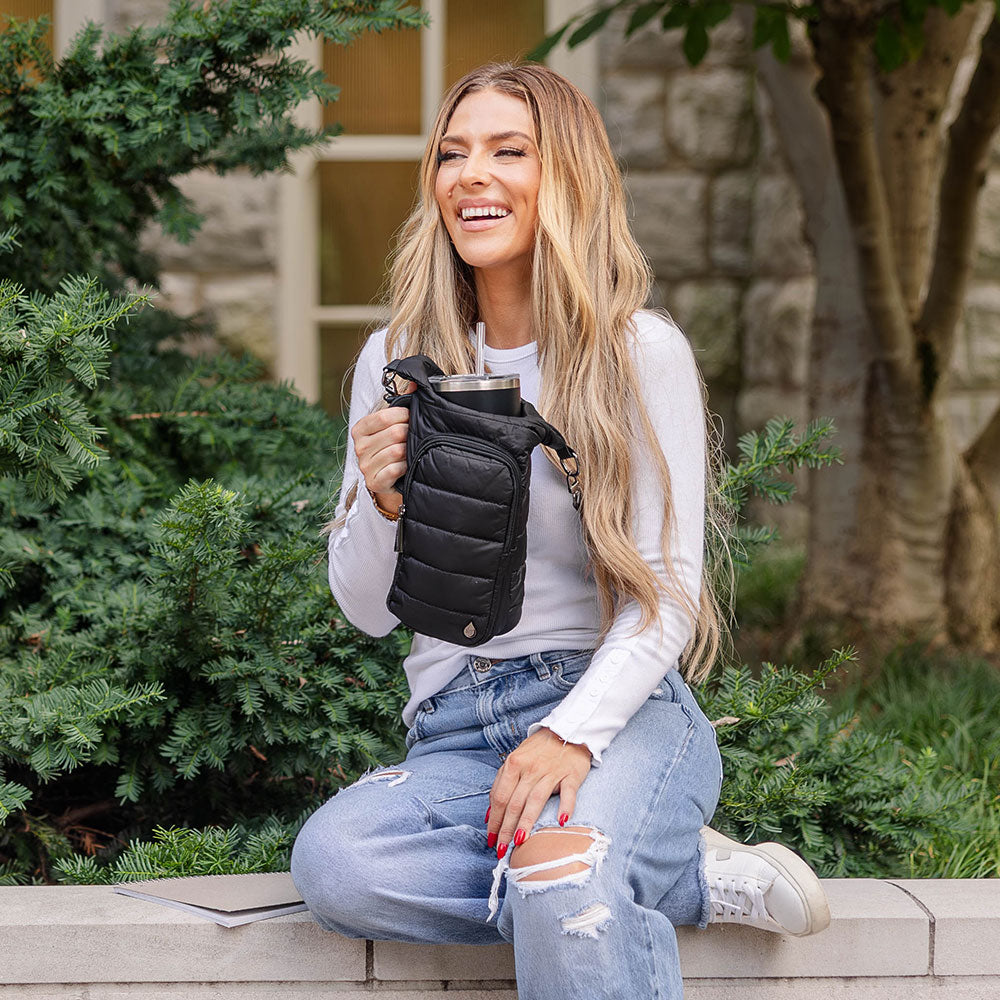 JUNE MARKET: HydroBag® HANDLE®- Black Matte with Gray, Black, White Striped Strap by Wanderfull (Ships in 2-3 Weeks)