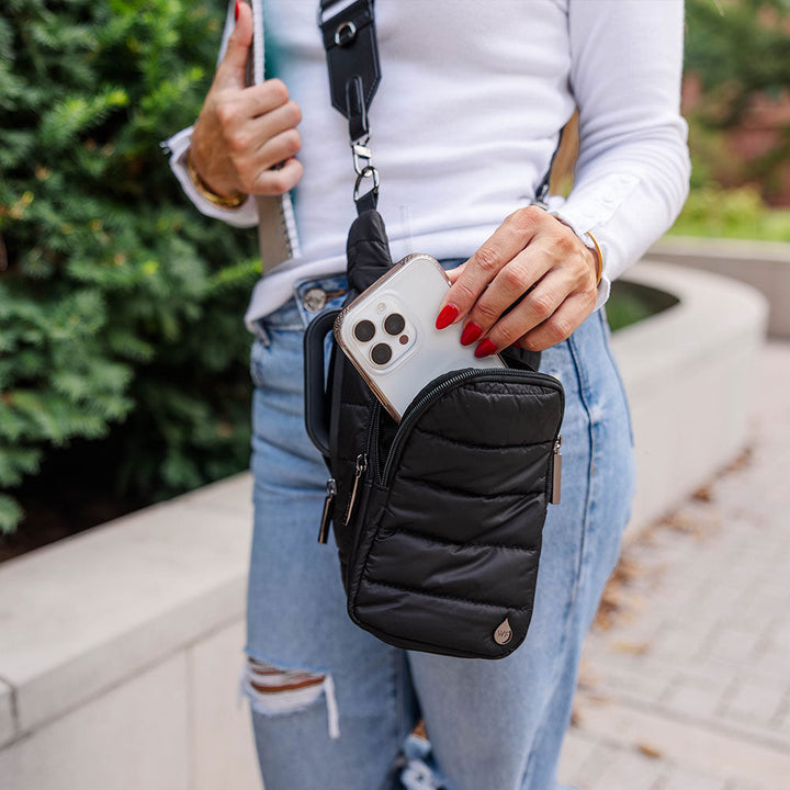 JUNE MARKET: HydroBag® HANDLE®- Black Matte with Vegan Leather Trimmed Strap by Wanderfull (Ships in 2-3 Weeks)