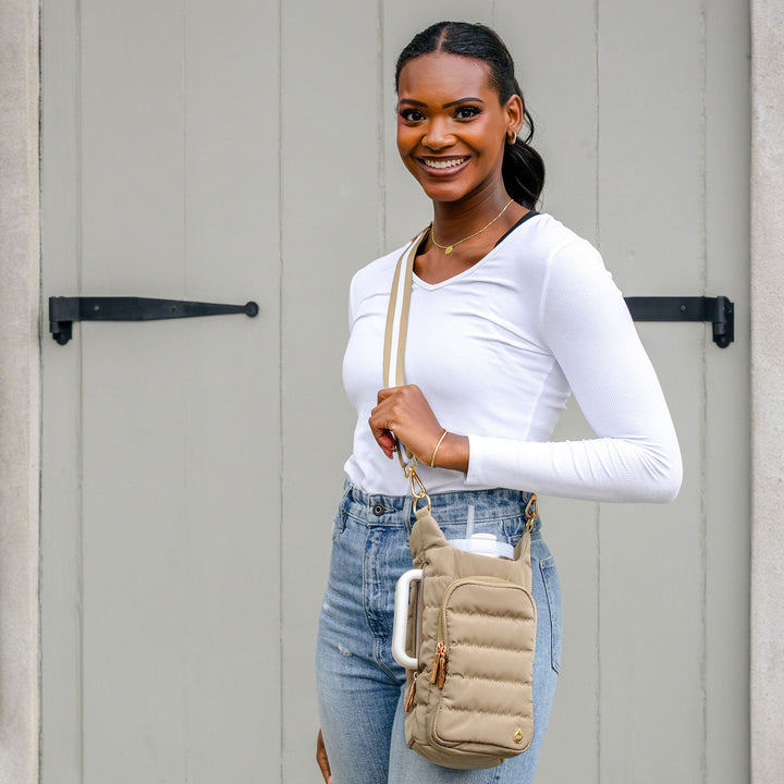 JUNE MARKET: HydroBag HANDLE®- Khaki with Khaki and White Striped Strap and Gold Hardware by Wanderfull (Ships in 2-3 Weeks)