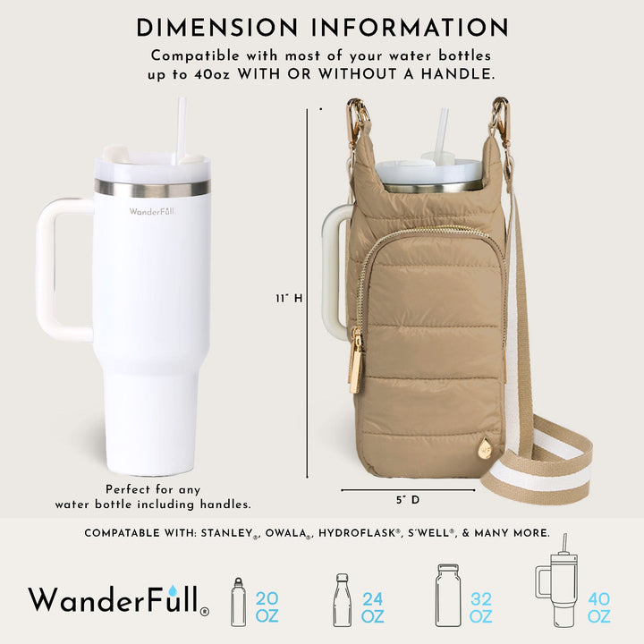 JUNE MARKET: HydroBag HANDLE®- Khaki with Khaki and White Striped Strap and Gold Hardware by Wanderfull (Ships in 2-3 Weeks)