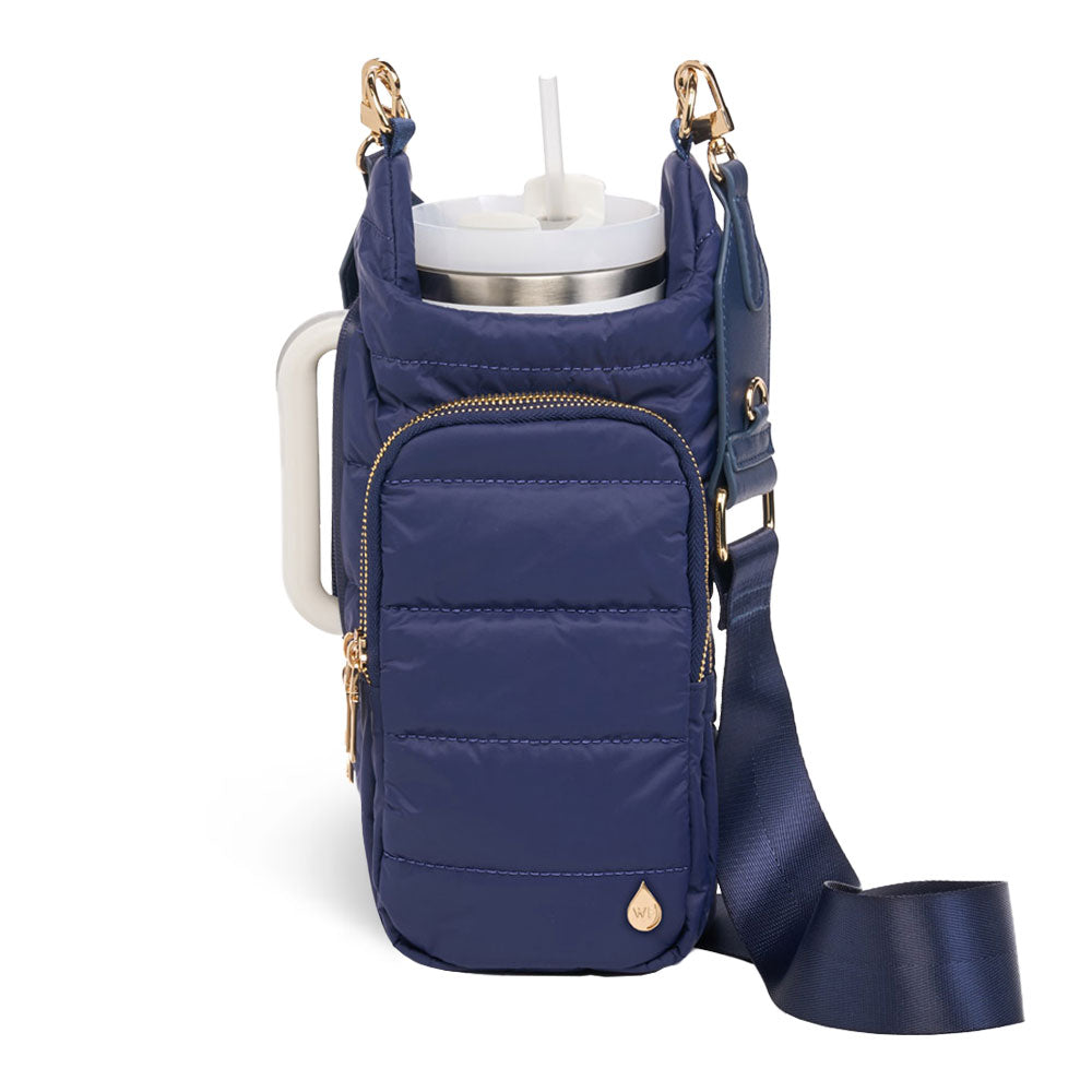 JUNE MARKET: HydroBag® HANDLE®- Navy Matte with Solid Vegan Leather Strap by Wanderfull (Ships in 2-3 Weeks)