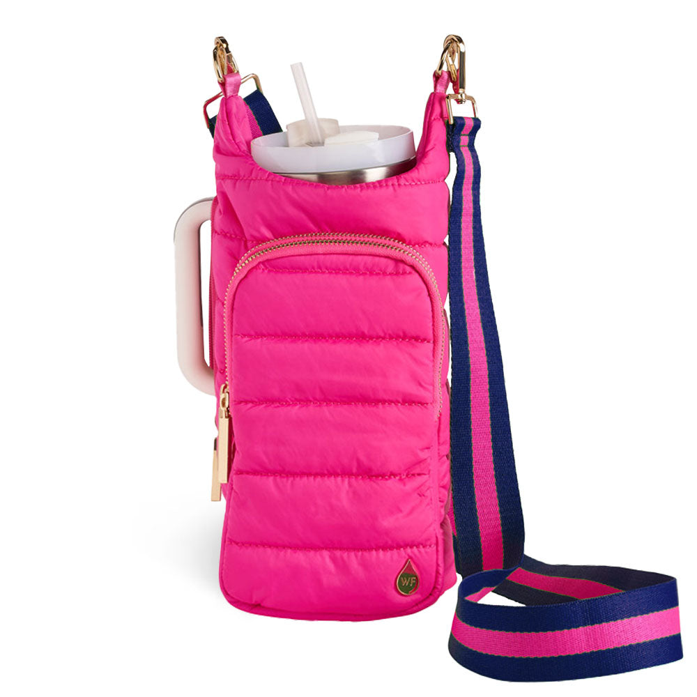 JUNE MARKET: HydroBag® Handle® - Bright Pink with Pink and Navy striped strap by Wanderfull (Ships in 2-3 Weeks)
