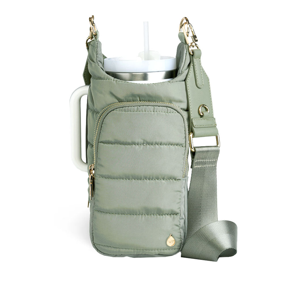 JUNE MARKET: HydroBag® HANDLE® - Sage Green with Solid Vegan Leather Trimmed Strap by Wanderfull (Ships in 2-3 Weeks)