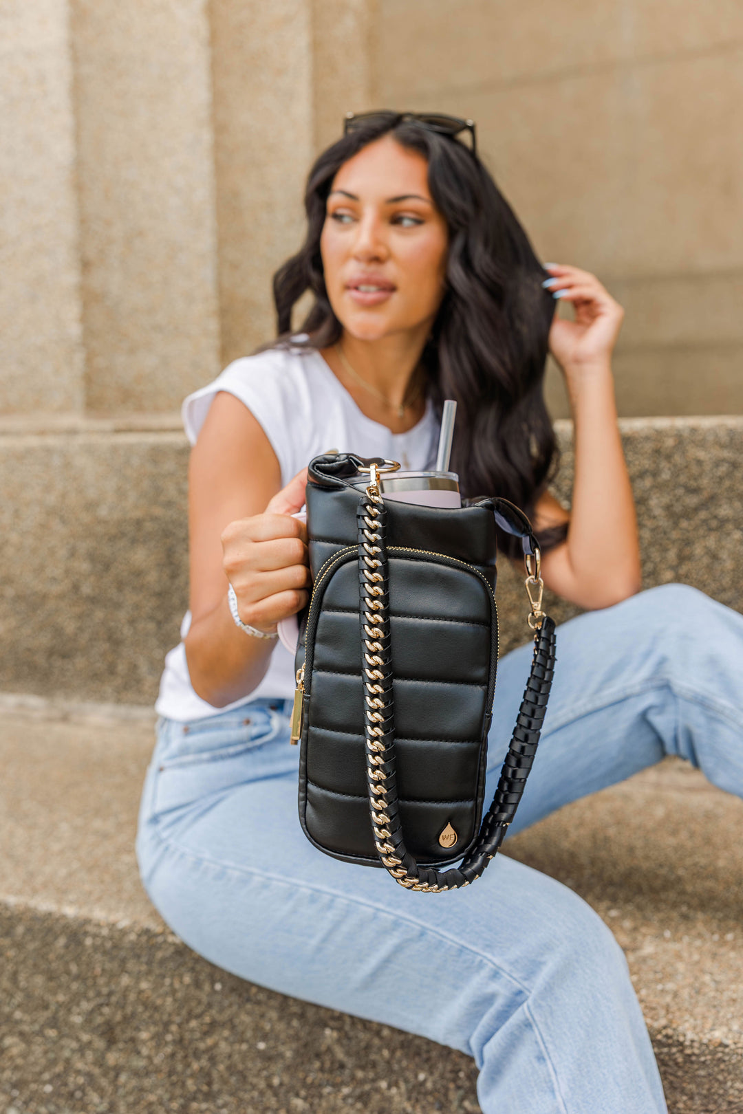 JUNE MARKET: HydroBag® HANDLE®- Black Vegan Leather with Strap Bundle by Wanderfull (Ships in 2-3 Weeks)