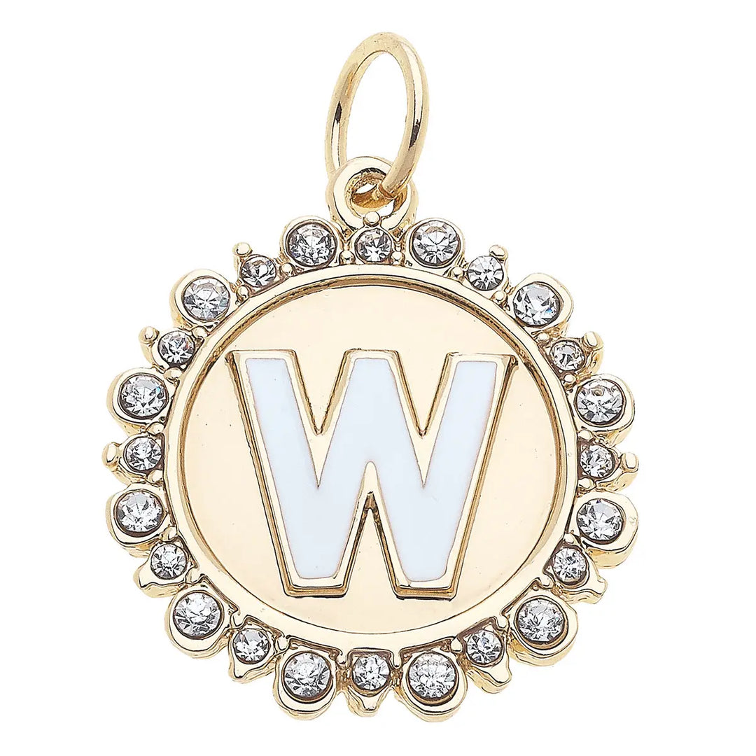 Rhinestone Initial Letter Disc Charm in Shiny Gold By Canvas