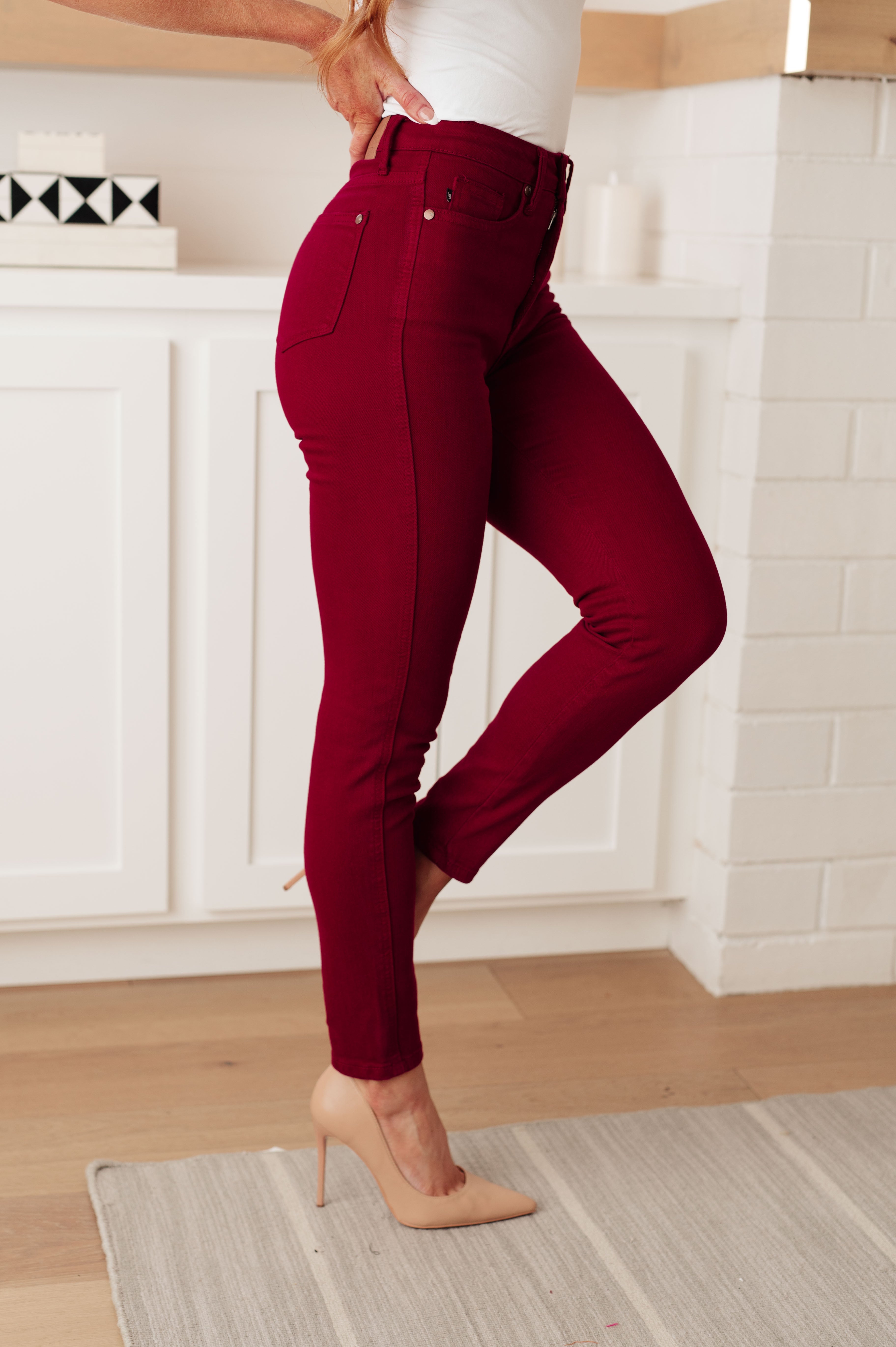 Wanda High Rise Control Top Skinny Jeans Scarlet by Judy Blue