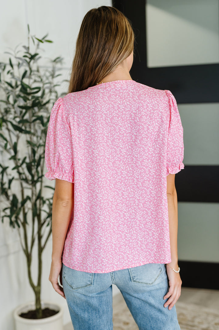 Wander Bloom Embroidered Puff Sleeve Blouse in Pink - 6/8