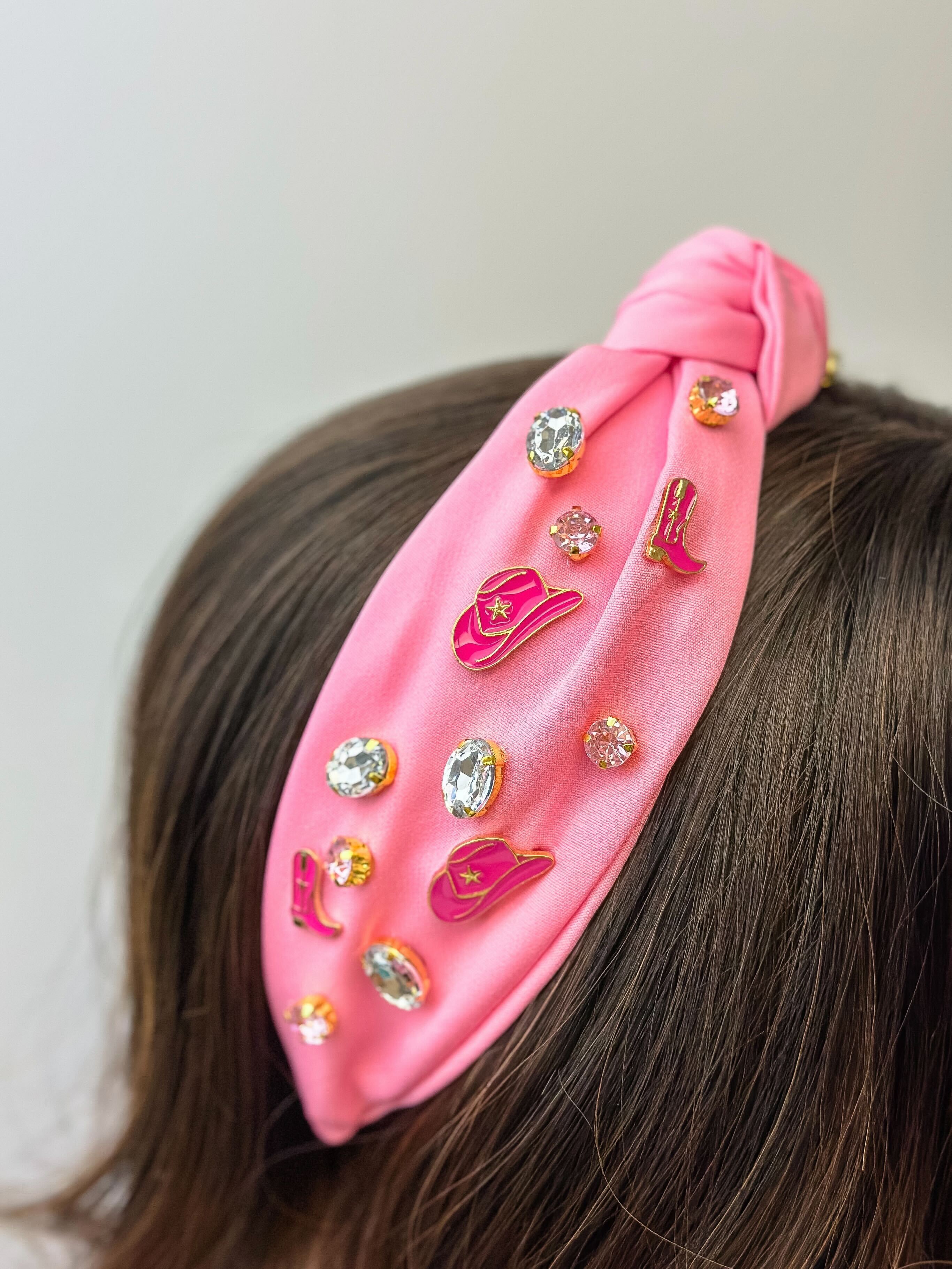 Western Embellished Top Knot Headband - Pink