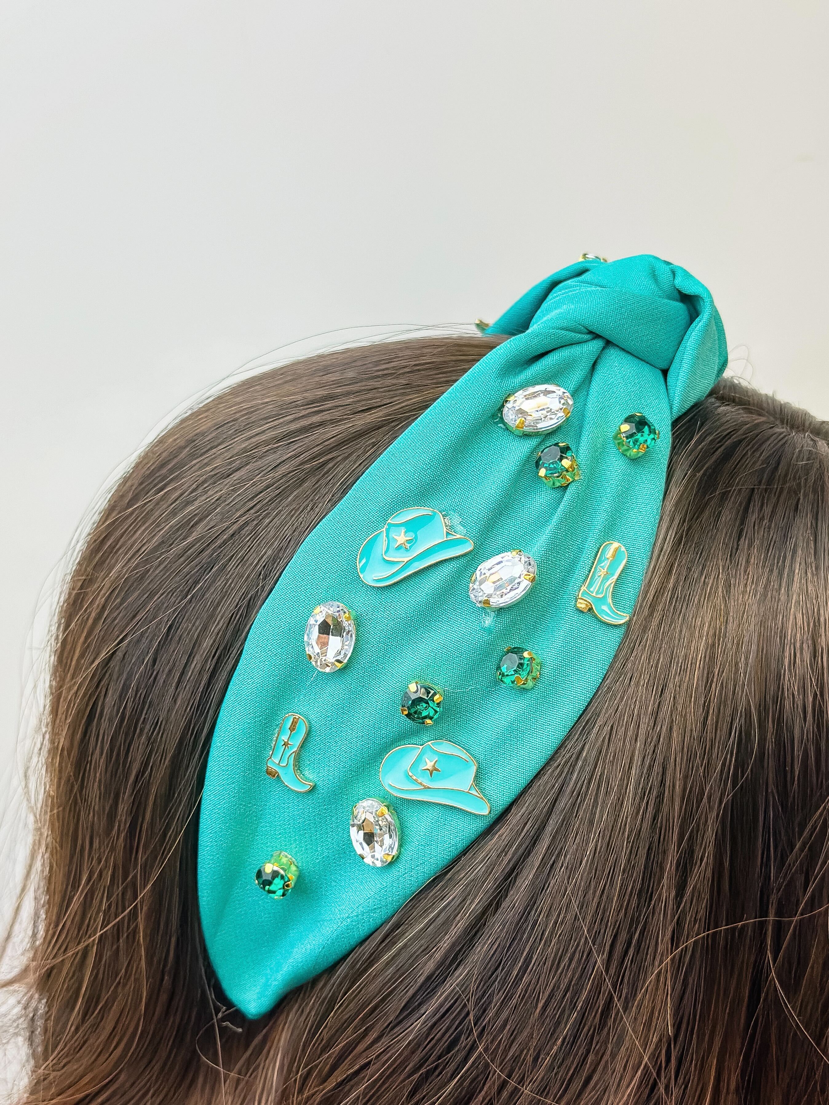 Western Embellished Top Knot Headband - Turquoise