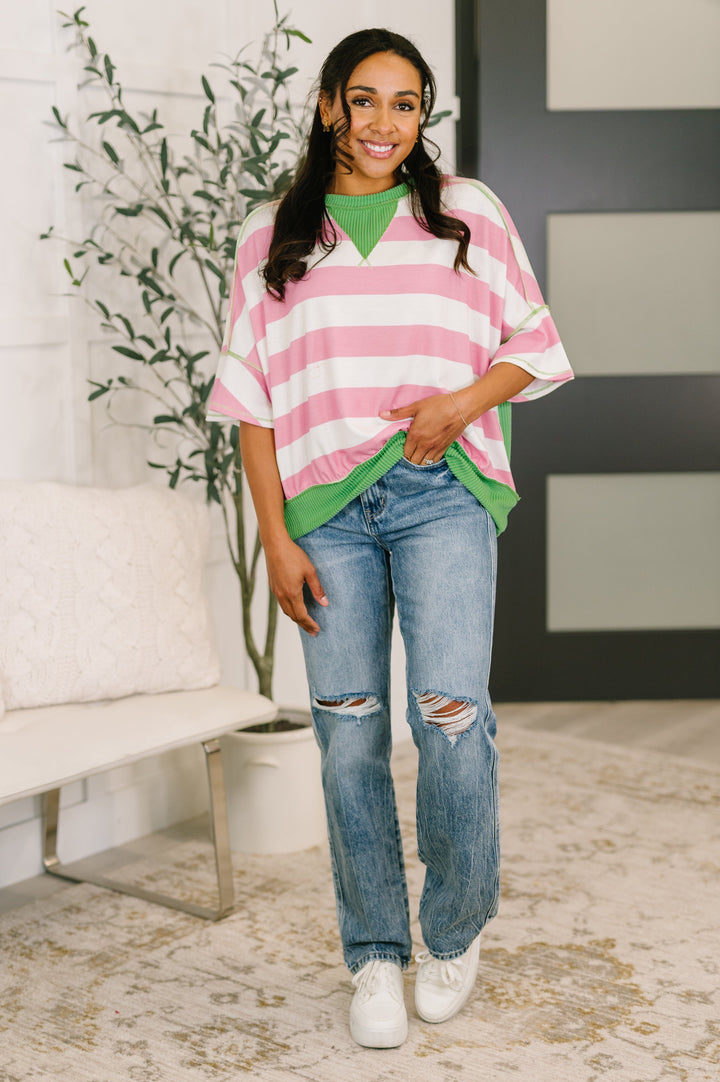 What's a Girl to Do Contrast Trim Relaxed Top - 3/16