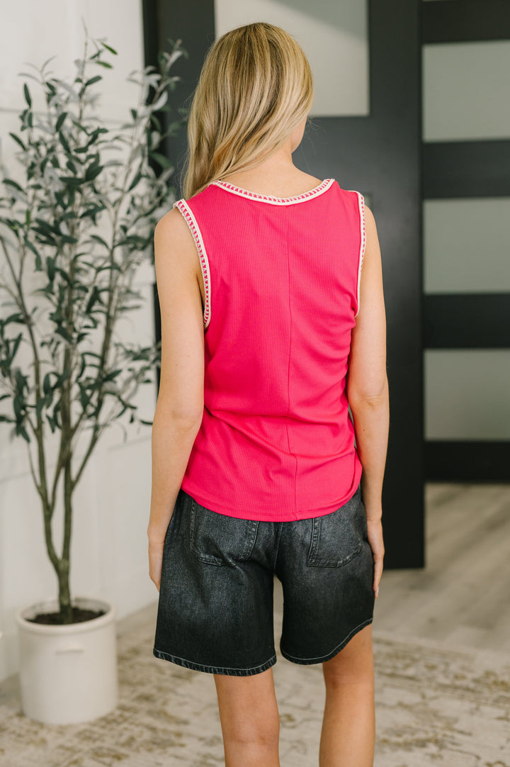Whisper Trim Detailed V-Neck Tank in Hot Pink - 4/7