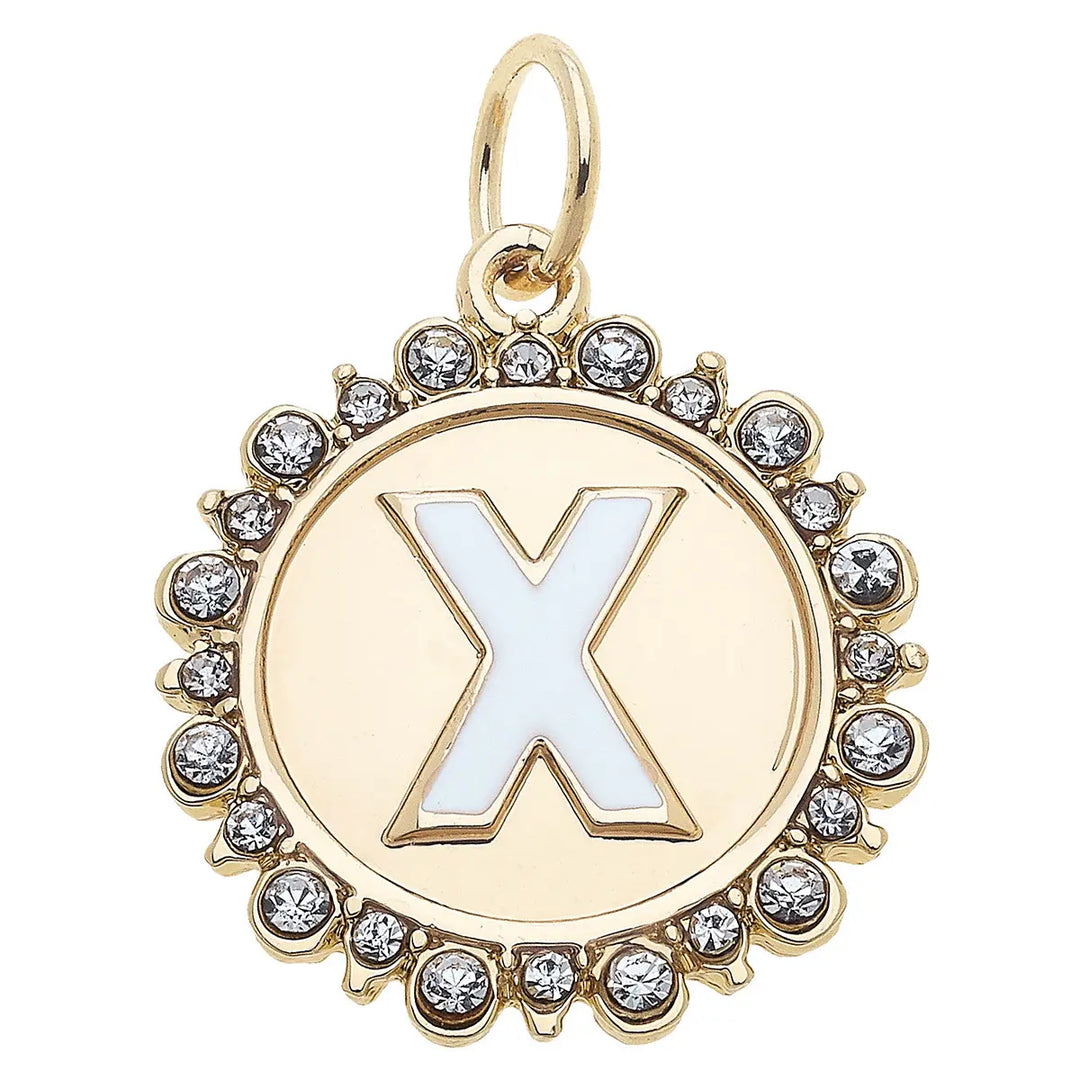 Rhinestone Initial Letter Disc Charm in Shiny Gold By Canvas