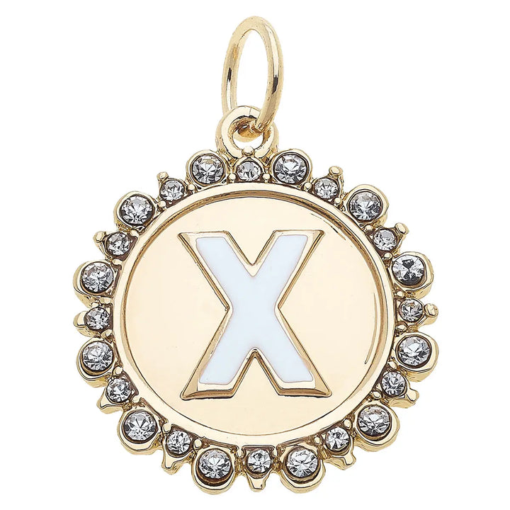 Rhinestone Initial Letter Disc Charm in Shiny Gold By Canvas