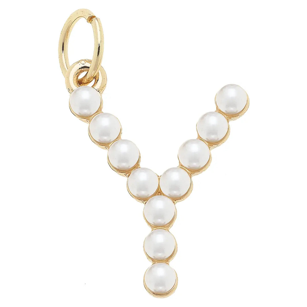 Pearl-Studded Letter Charm in Ivory By Canvas