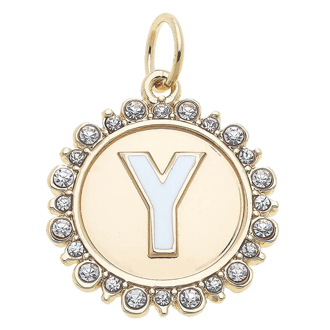 Rhinestone Initial Letter Disc Charm in Shiny Gold By Canvas