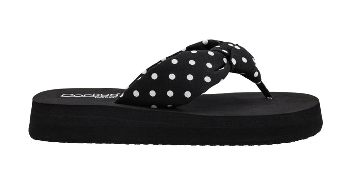 You Go Girl Chunky Flip-Flop - Black & White Polka Dots by Corkys