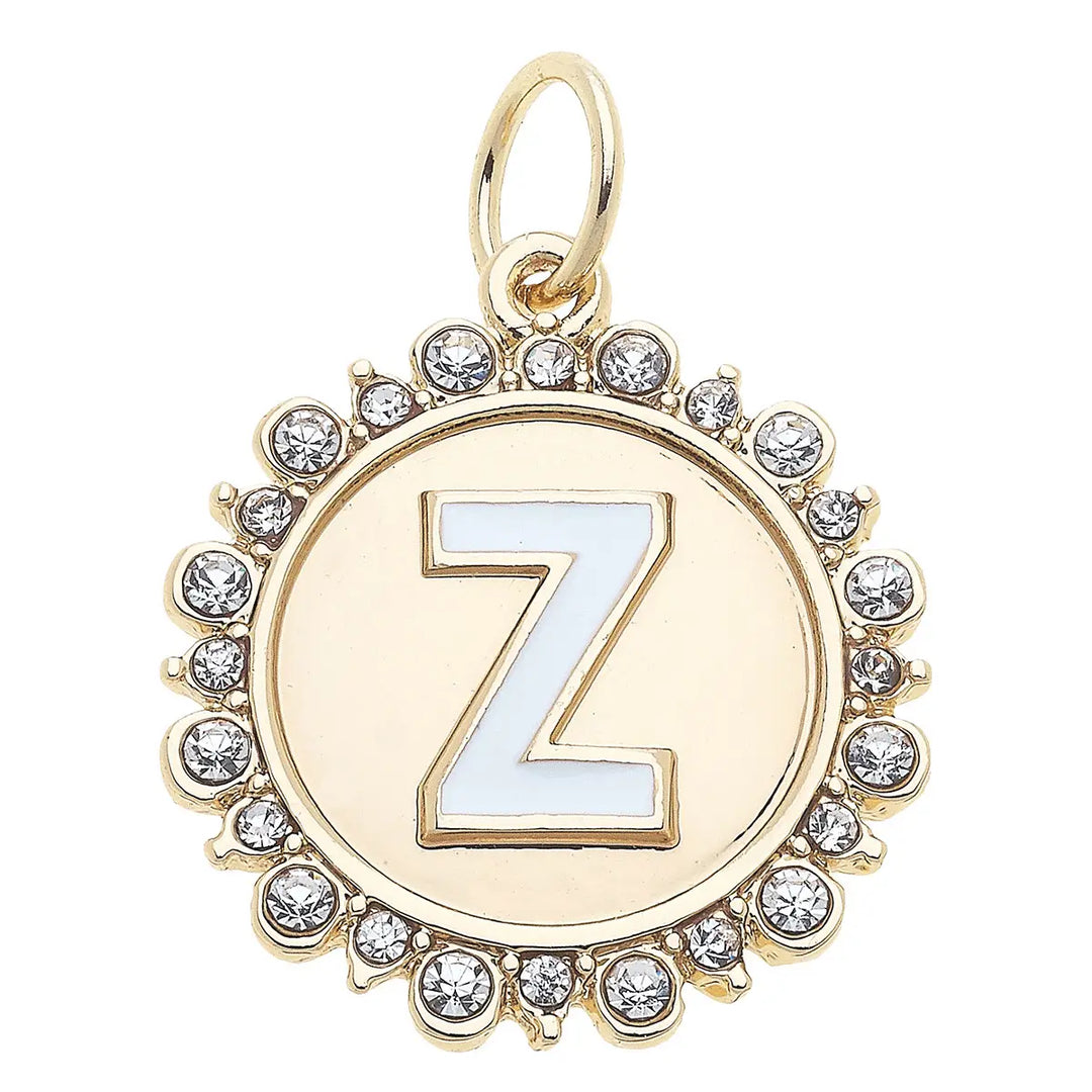 Rhinestone Initial Letter Disc Charm in Shiny Gold By Canvas