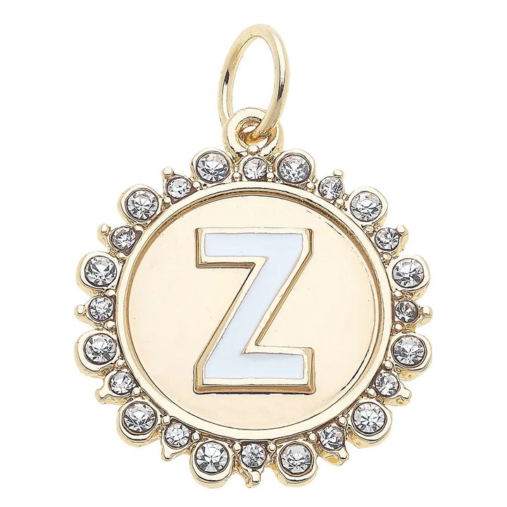 Rhinestone Initial Letter Disc Charm in Shiny Gold By Canvas