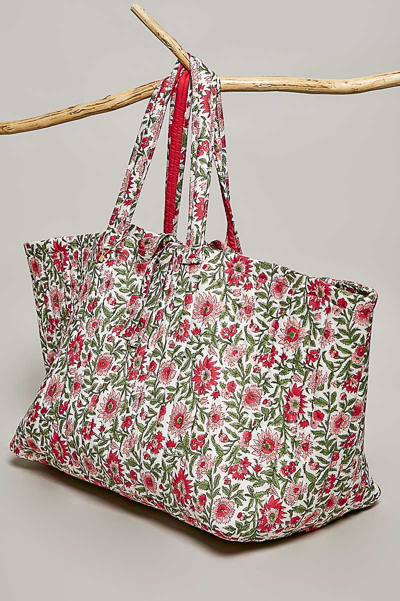 Ribbon-Tie Quilted Floral Jumbo Tote Bag - Pink by POL