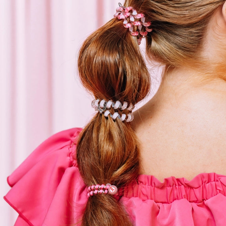 Teleties Hair Tie - Large and Small Band Pack of 5 - Breast Cancer Awareness (Ships Next Week)