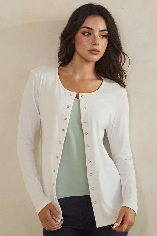 Pure Comfort Luxeair Ribbed Button Up Cardigan - White by Yelete