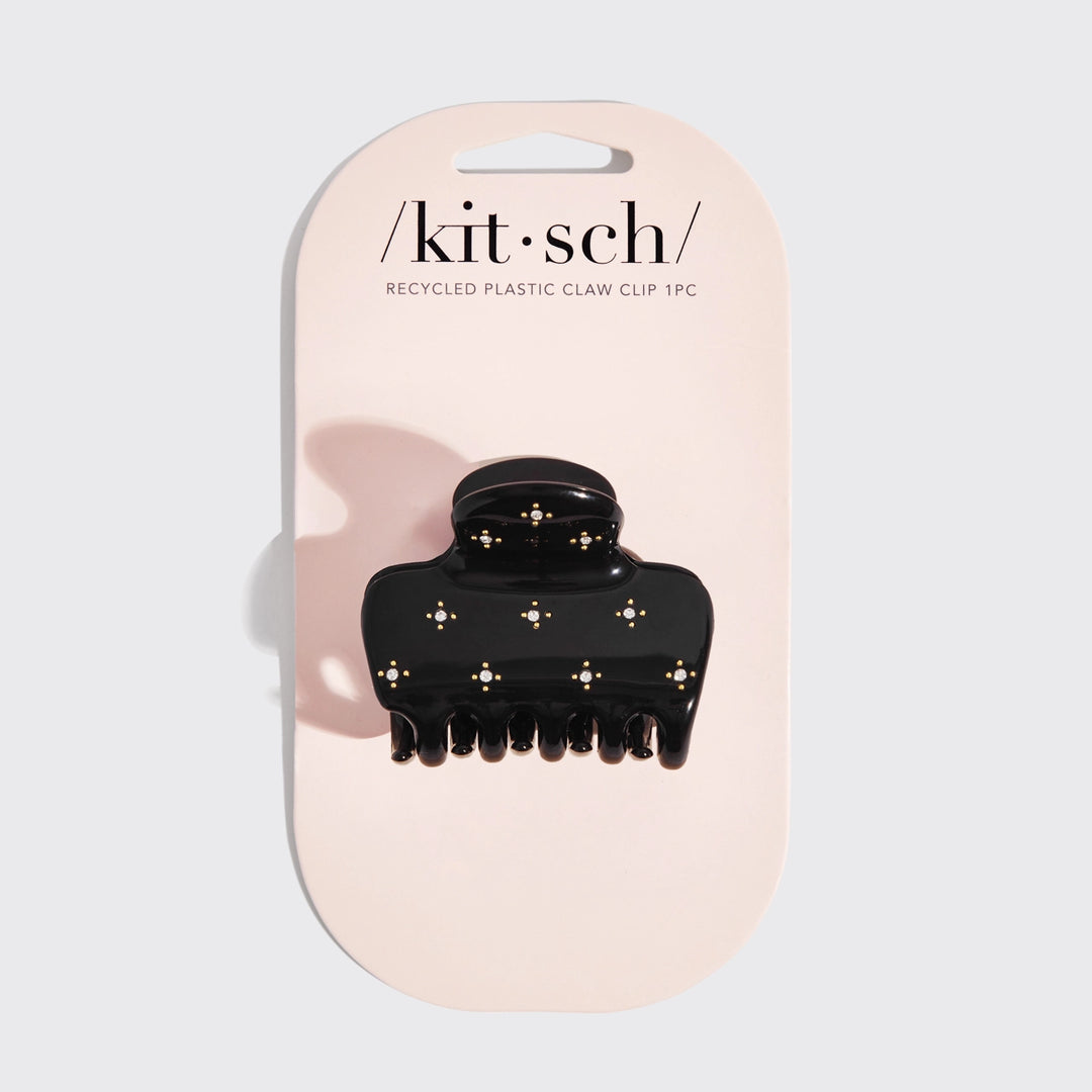 Rhinestone Medium Puffy Claw Clip - Black