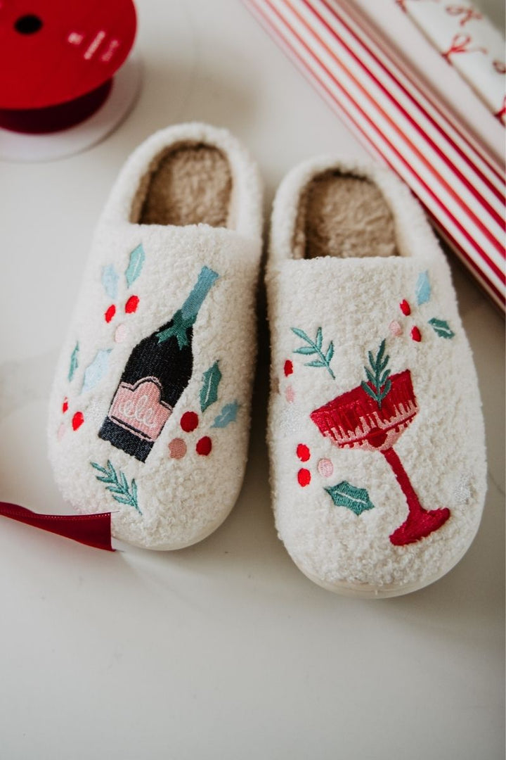 Holiday Champagne, Coupes & Holly Slippers By Katydid