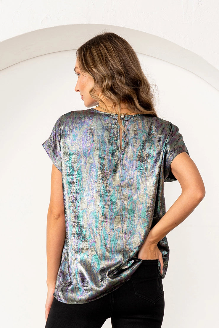 Short Sleeve Iridescent Foil Top by Sew In Love