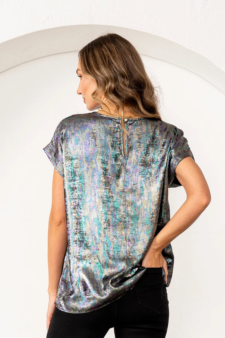 Short Sleeve Iridescent Foil Top by Sew In Love