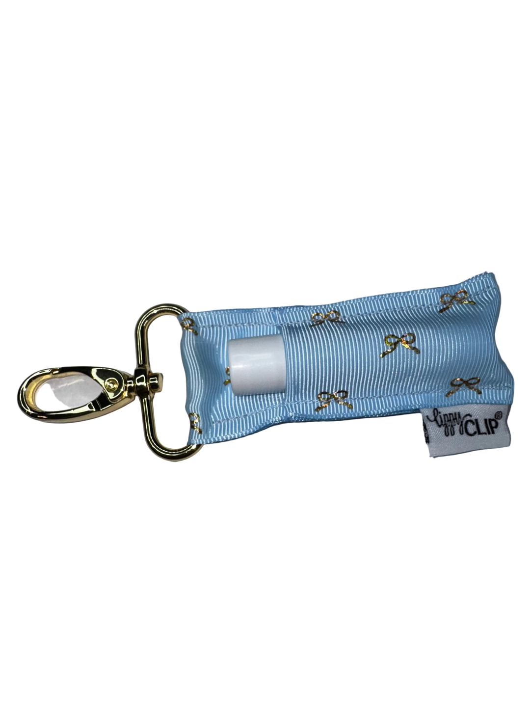 Gold Bows on Blue LippyClip® Lip Balm Holder (PREORDER: Ships in 2-3 Weeks)