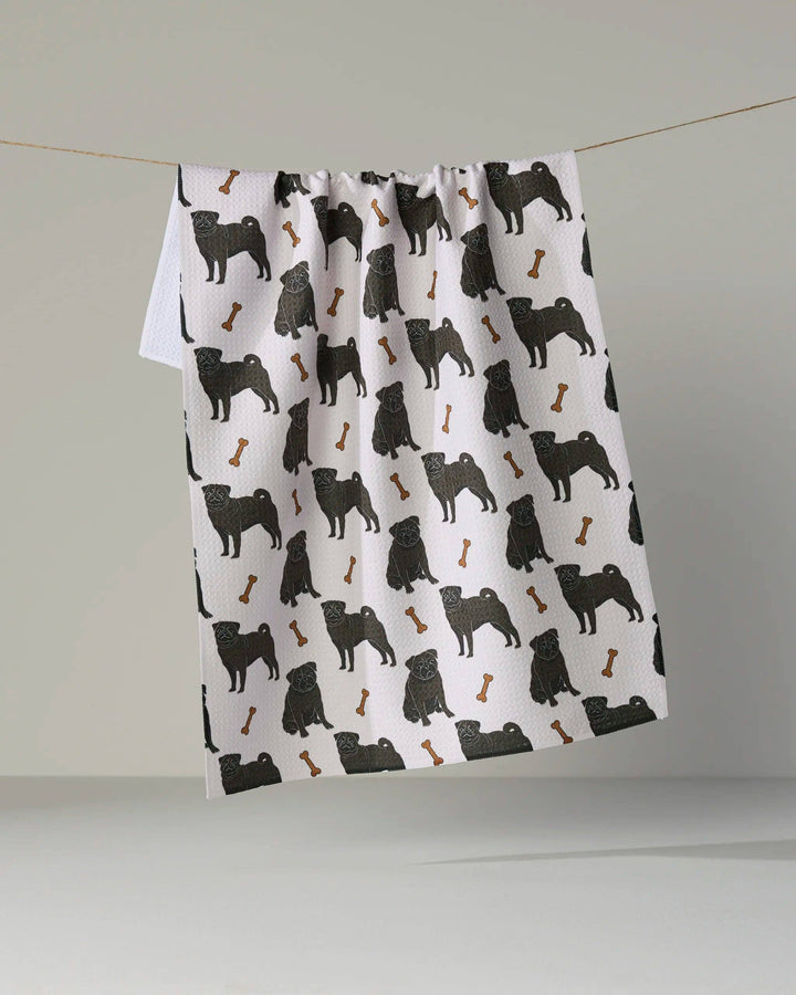 Pug Club Tea Towel - Black by Geometry